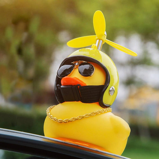Car Duck with Helmet Broken Wind Decoration