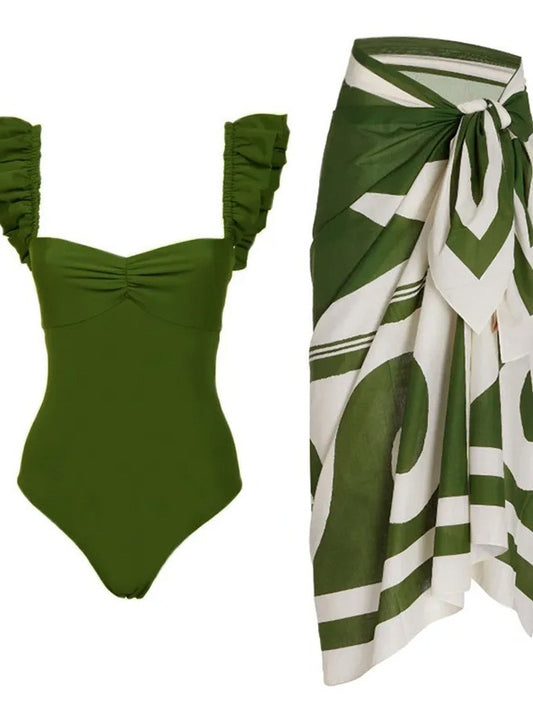 Retro ruffled edge high-end one-piece swimsuit for women