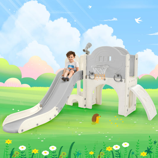 Kids Slide Playset Structure 7 in 1, Freestanding Spaceship Set