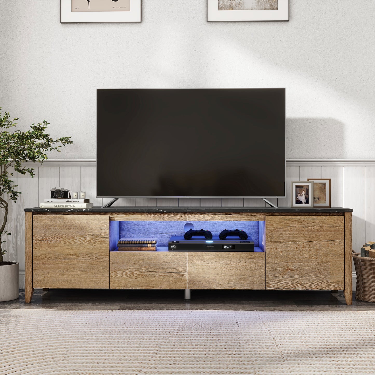 70 Inches Modern TV stand with LED Lights