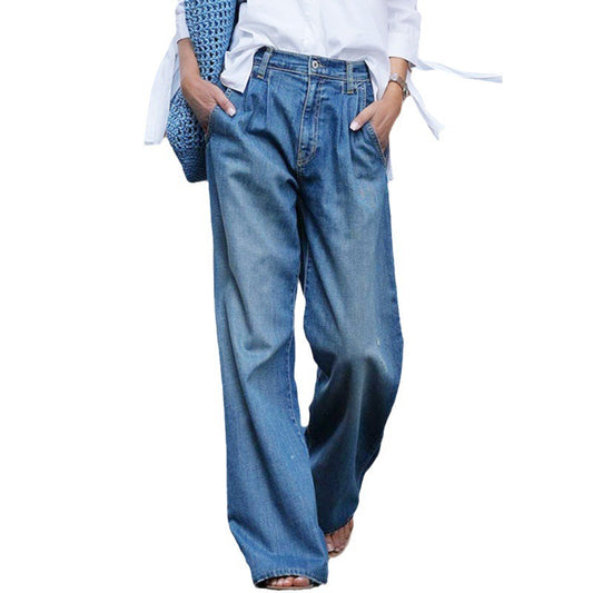 Retro jeans, women's high waisted slimming wide leg pants.