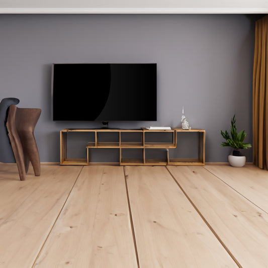 Double L-Shaped Oak TV Stand Display